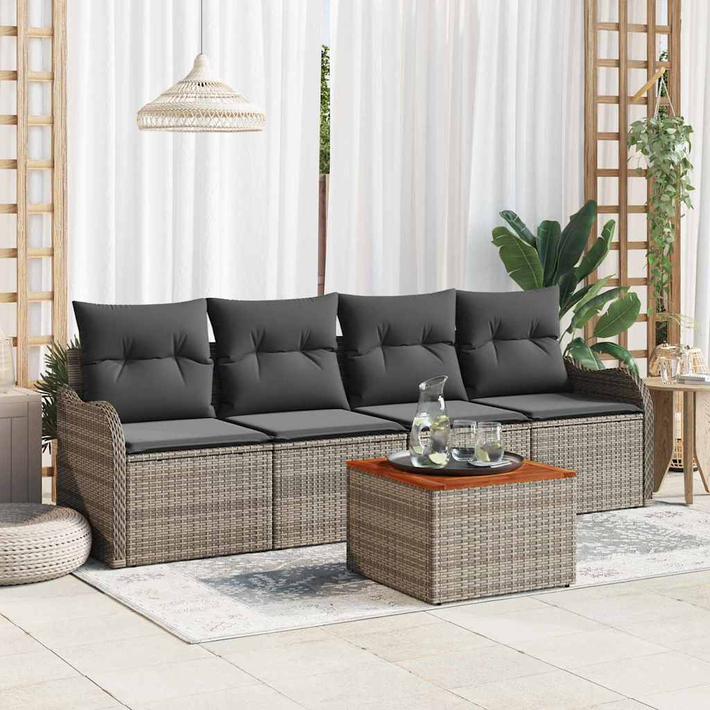 Garden Sofa Set 5 pcs Grey Poly rattan