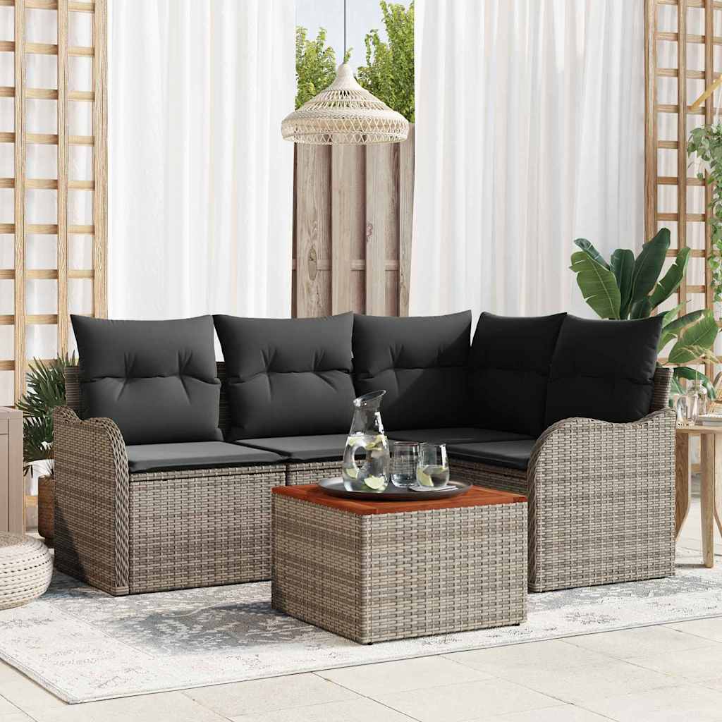 Garden Sofa Set 5 pcs Grey Poly rattan