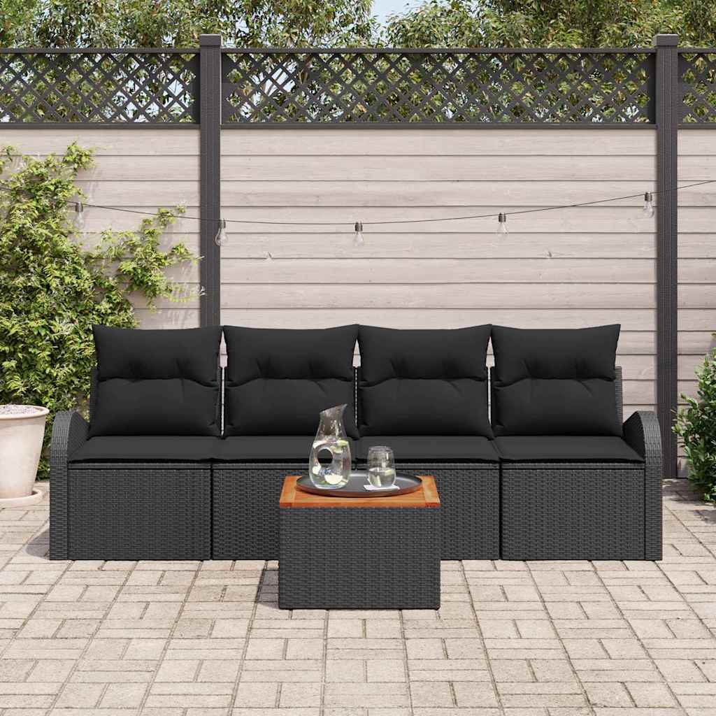 Garden Sofa Set 5 pcs Black Poly rattan