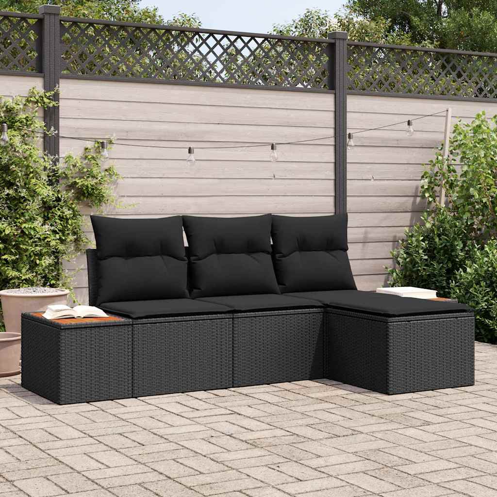 Garden Sofa Set with Cushion 4 pcs Black Poly Rattan