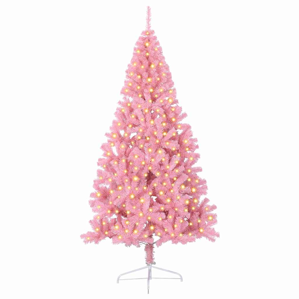 Artificial Pre-lit Christmas Tree with 300 LEDs Pink 240 cm PVC