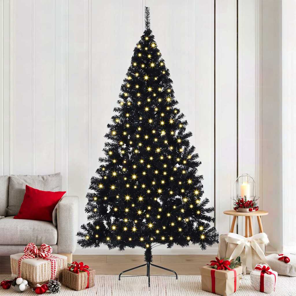 Artificial Pre-lit Christmas Tree Black 210 cm PVC