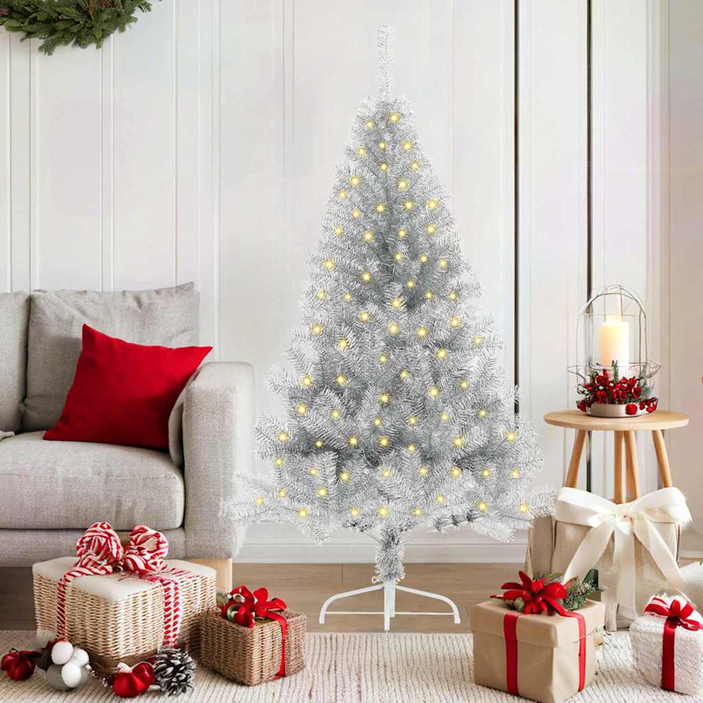 Artificial Pre-lit Christmas Tree Silver 150 cm PET