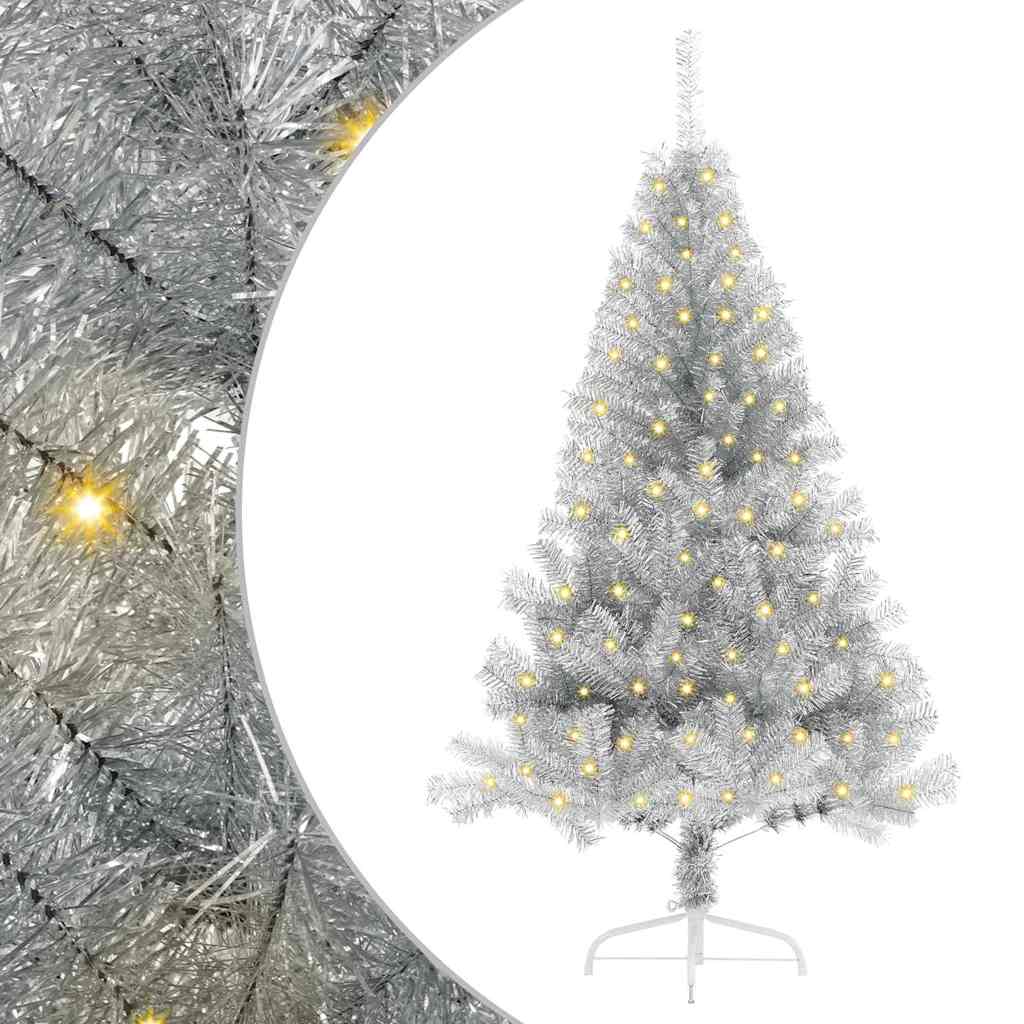Artificial Pre-lit Christmas Tree Silver 150 cm PET
