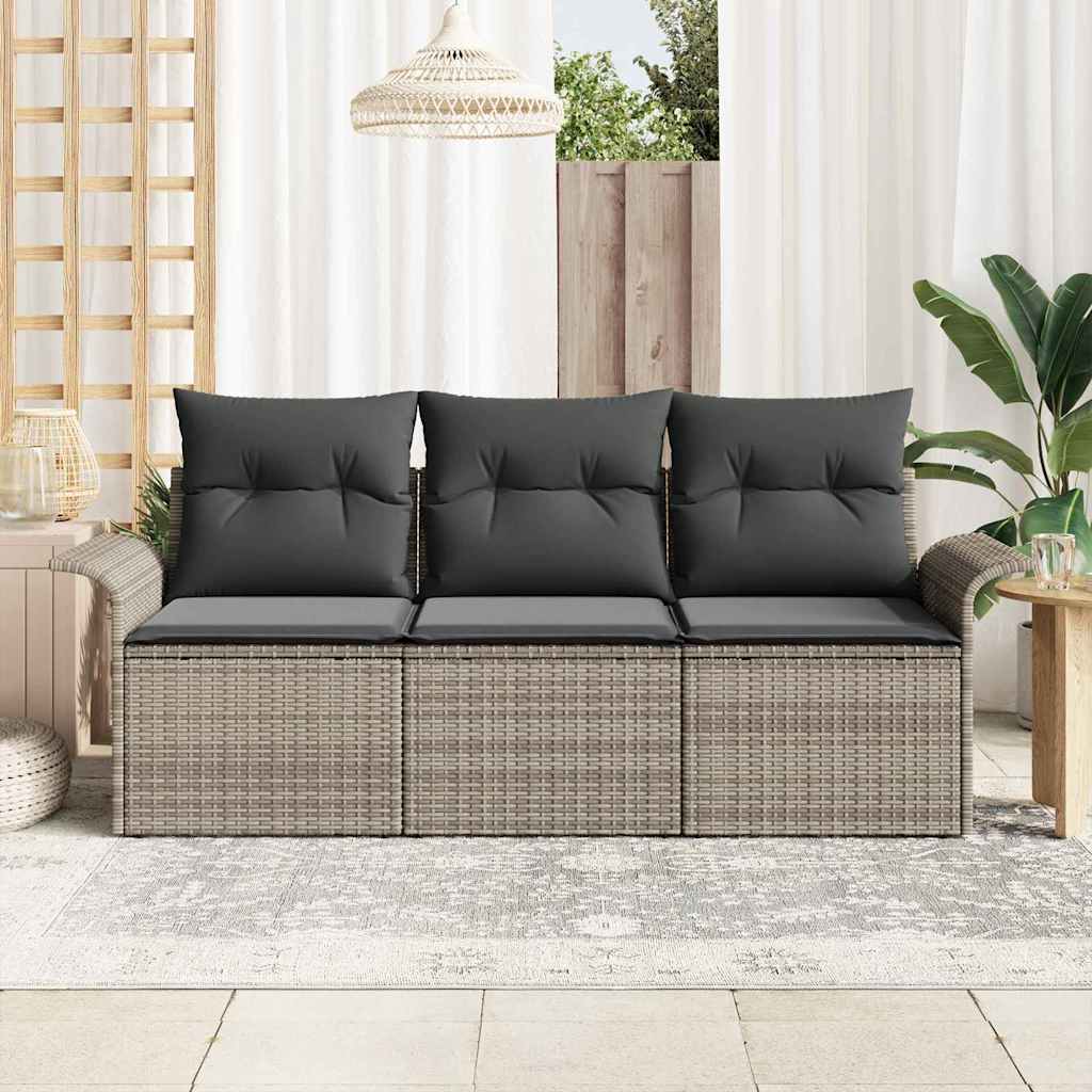 Garden Sofa Set with Cushion 3 pcs Grey Poly rattan