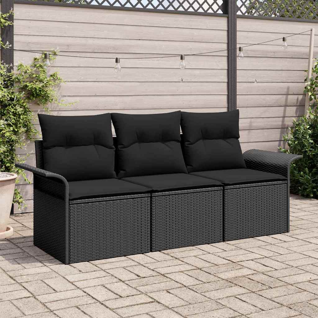 Garden Sofa Set with Cushion 3 pcs Black Poly rattan