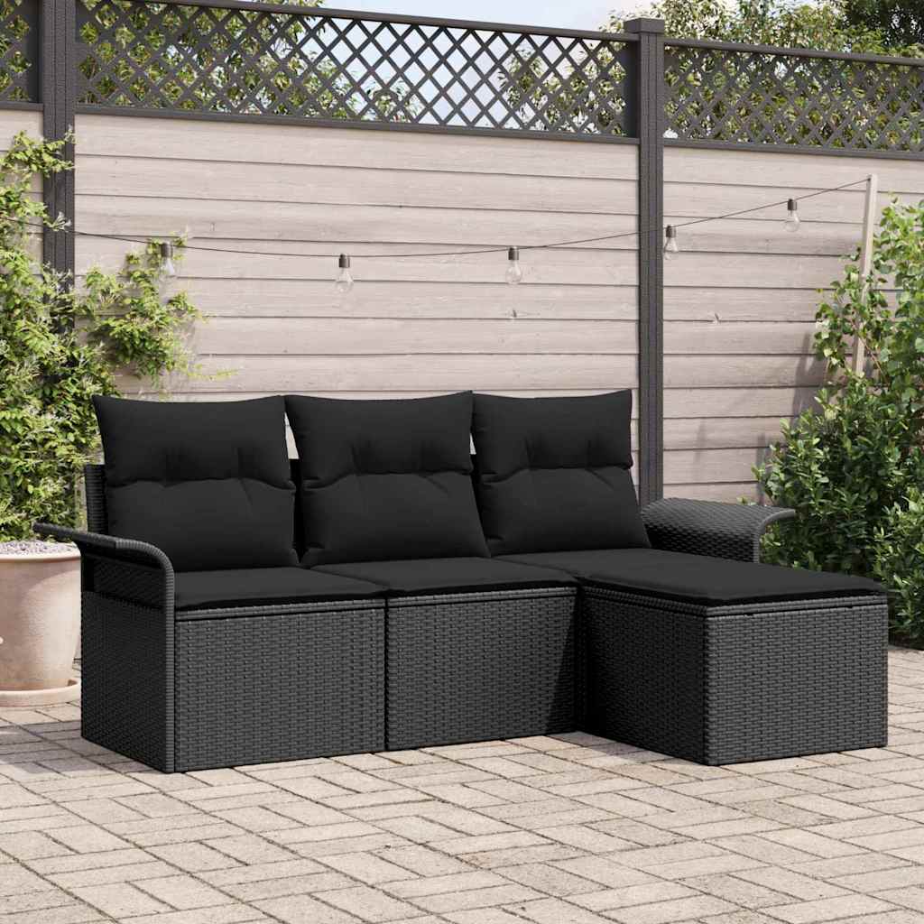 Garden Sofa Set with Cushion 4 pcs Black Poly rattan