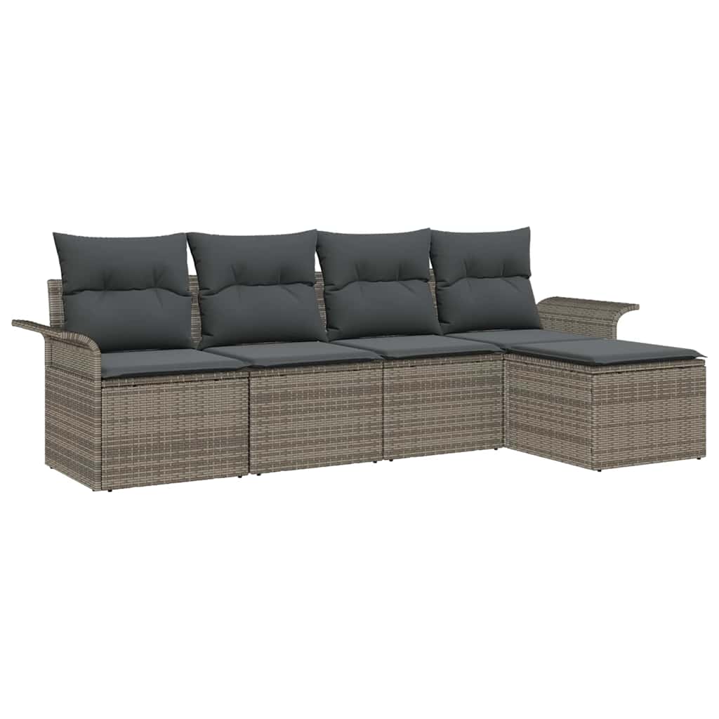 Garden Sofa Set with Cushion 5 pcs Grey Poly Rattan