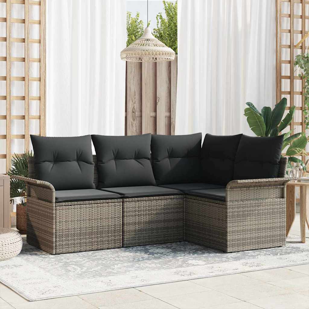 Garden Sofa Set with Storage 4 pcs Grey Poly Rattan