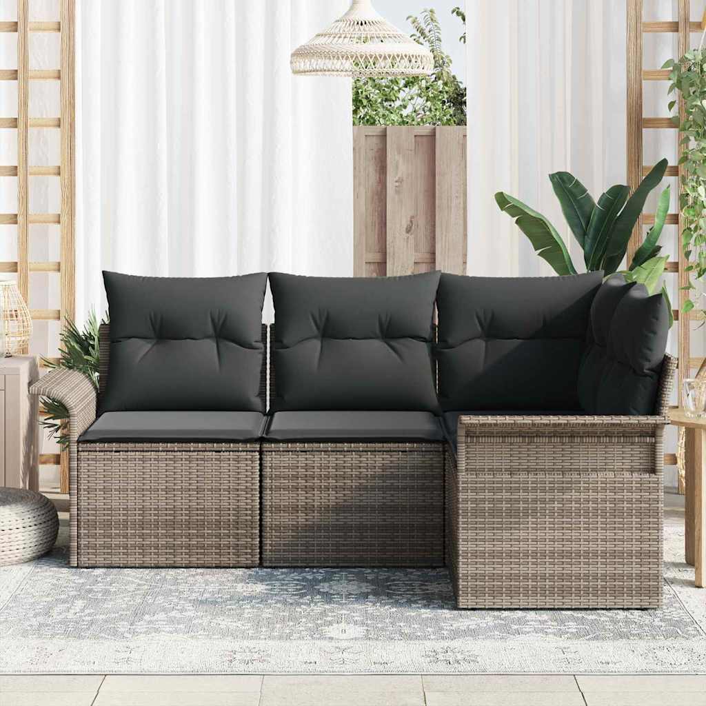 Garden Sofa Set with Storage 4 pcs Grey Poly Rattan