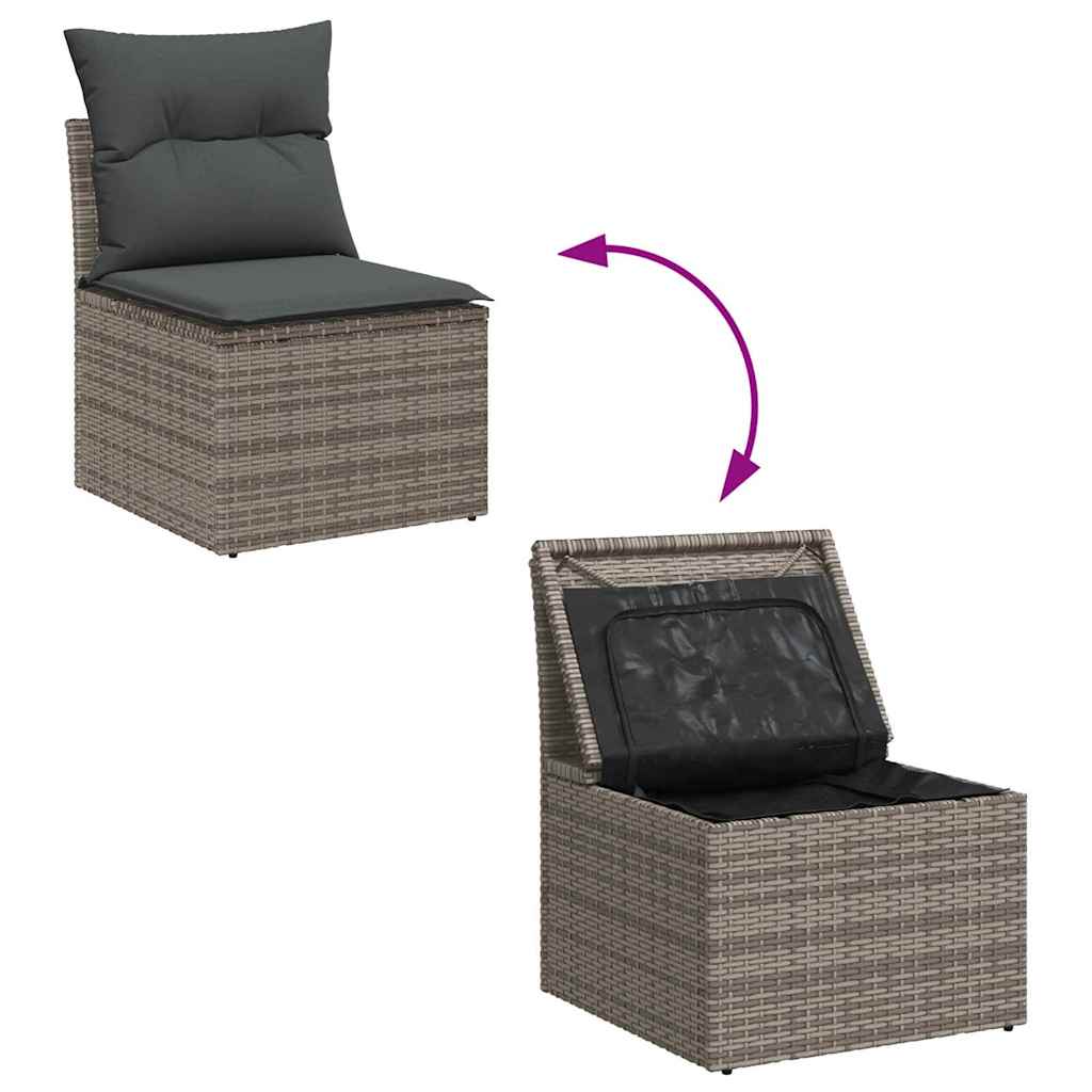 Garden Sofa Set with Storage 4 pcs Grey Poly Rattan