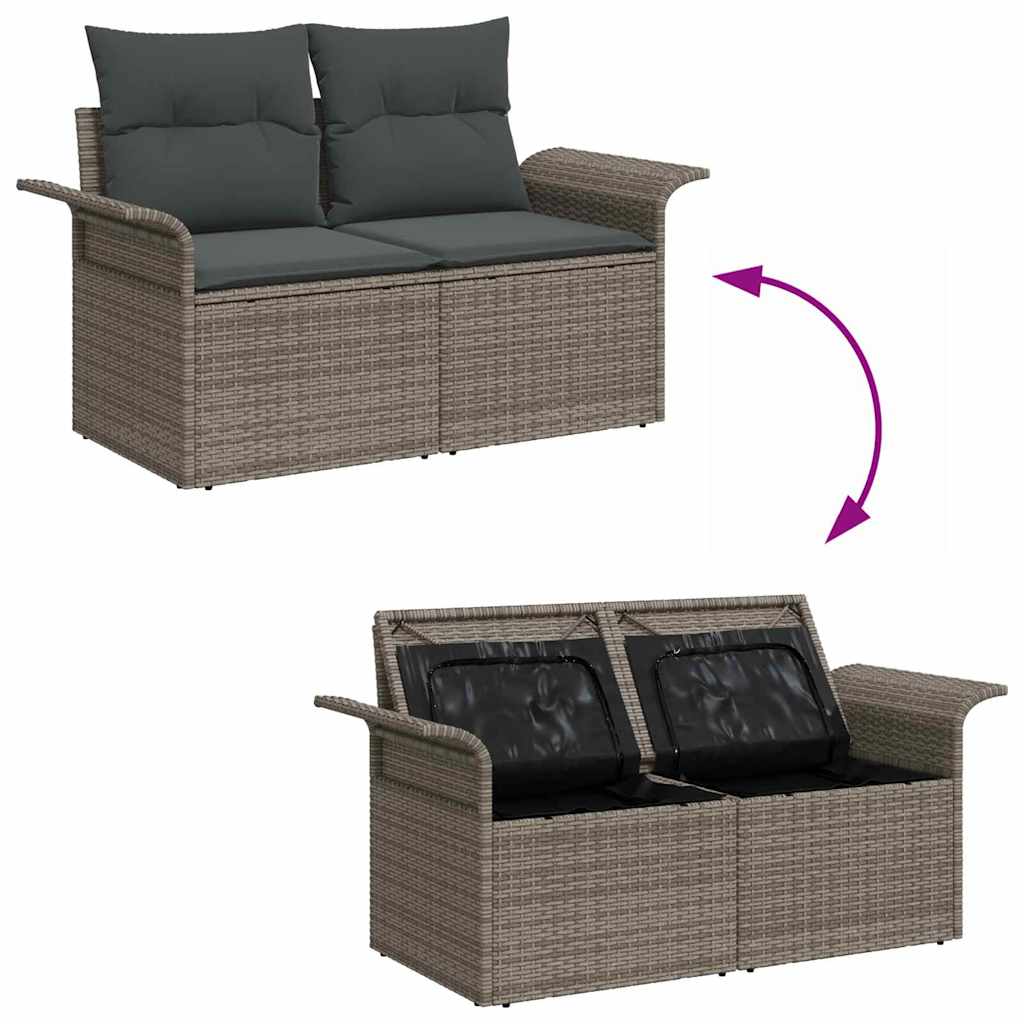 Garden Sofa Set with Storage 4 pcs Grey Poly Rattan