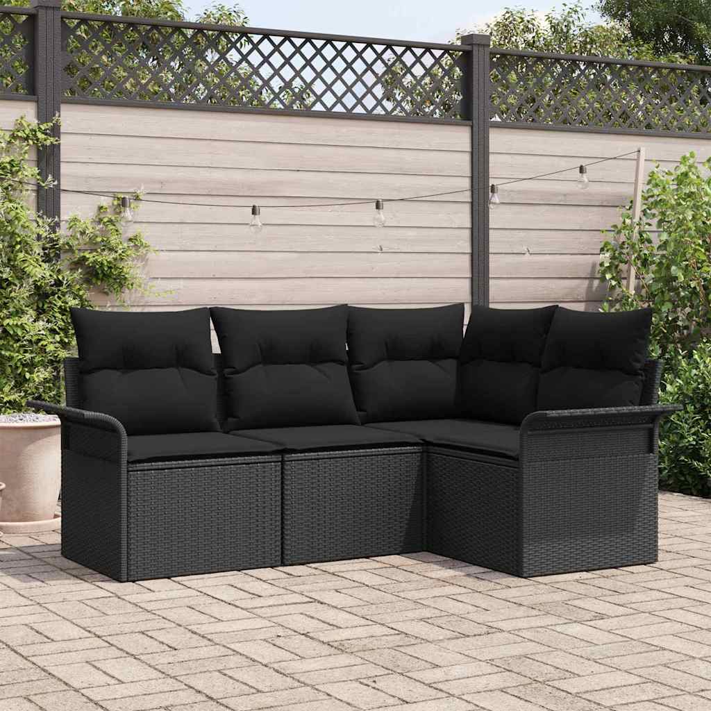 Garden Sofa Set with Storage 4 pcs Black Poly Rattan