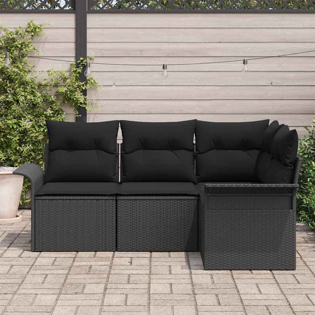 Garden Sofa Set with Storage 4 pcs Black Poly Rattan