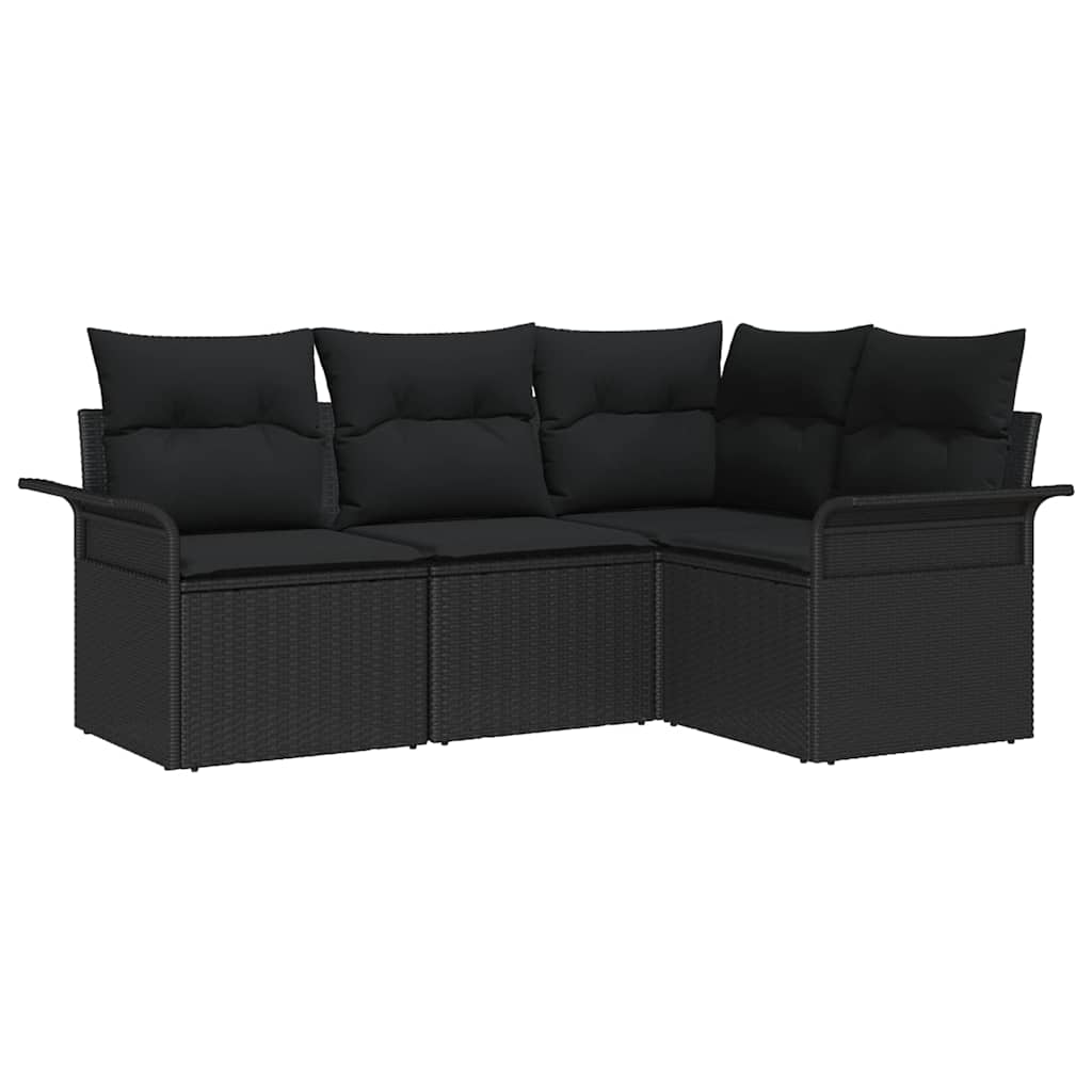 Garden Sofa Set with Storage 4 pcs Black Poly Rattan