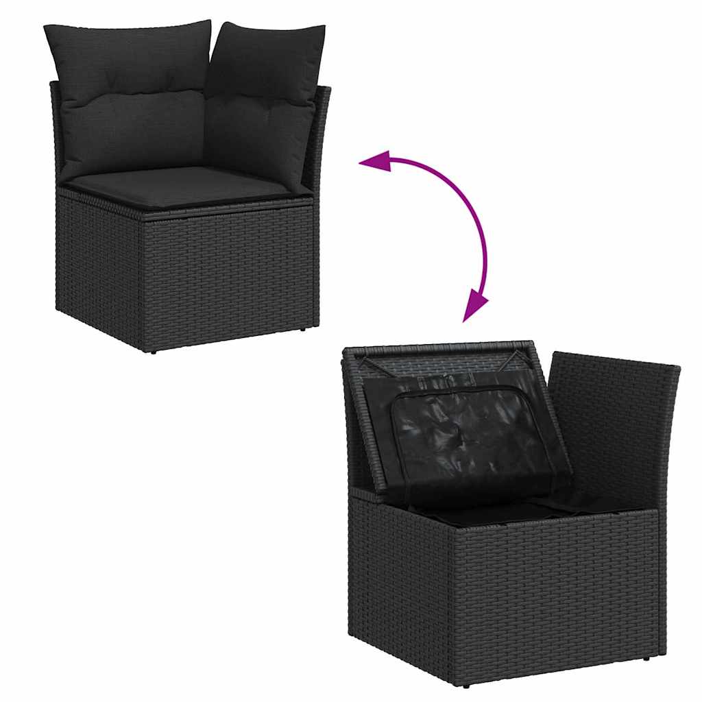 Garden Sofa Set with Storage 4 pcs Black Poly Rattan
