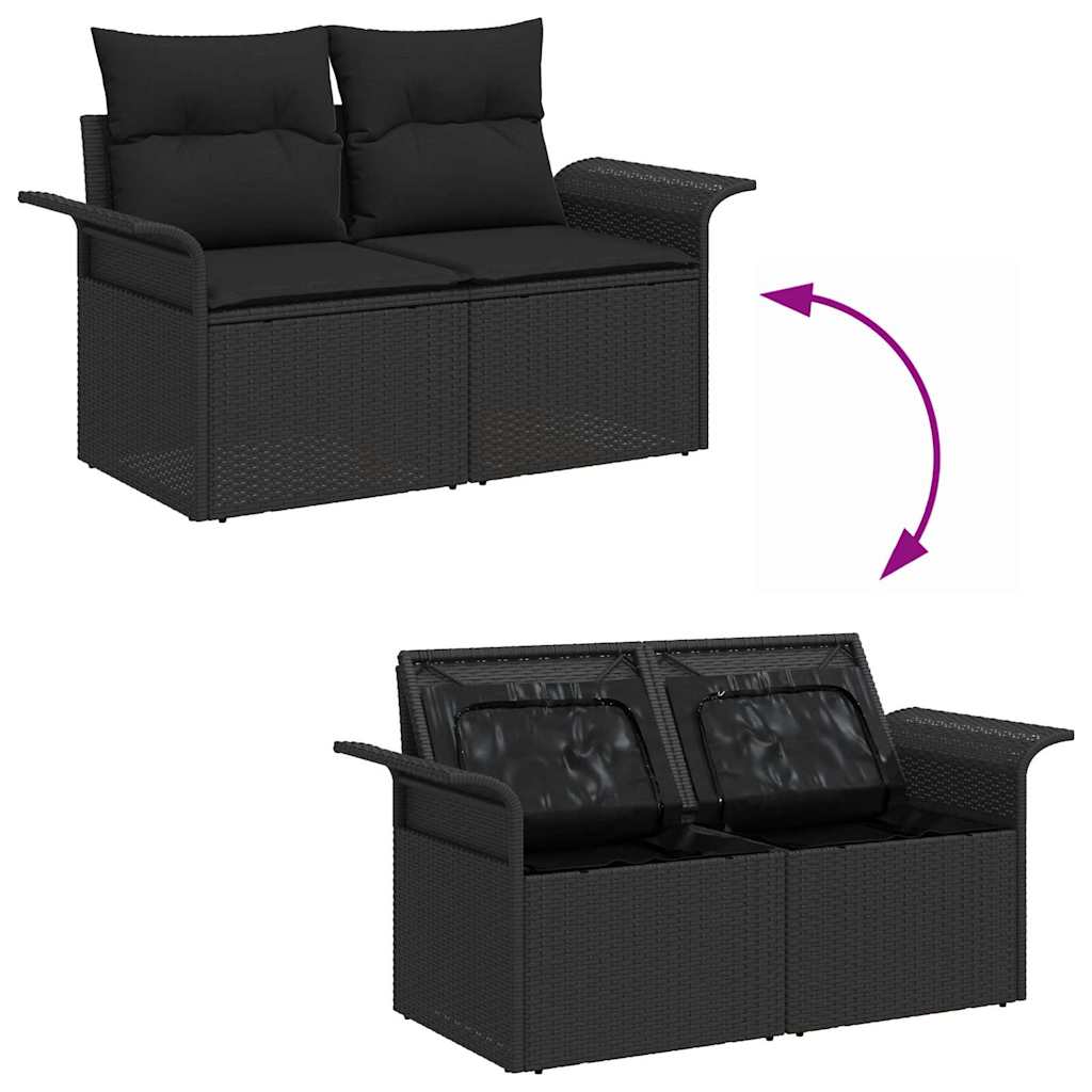 Garden Sofa Set with Storage 4 pcs Black Poly Rattan