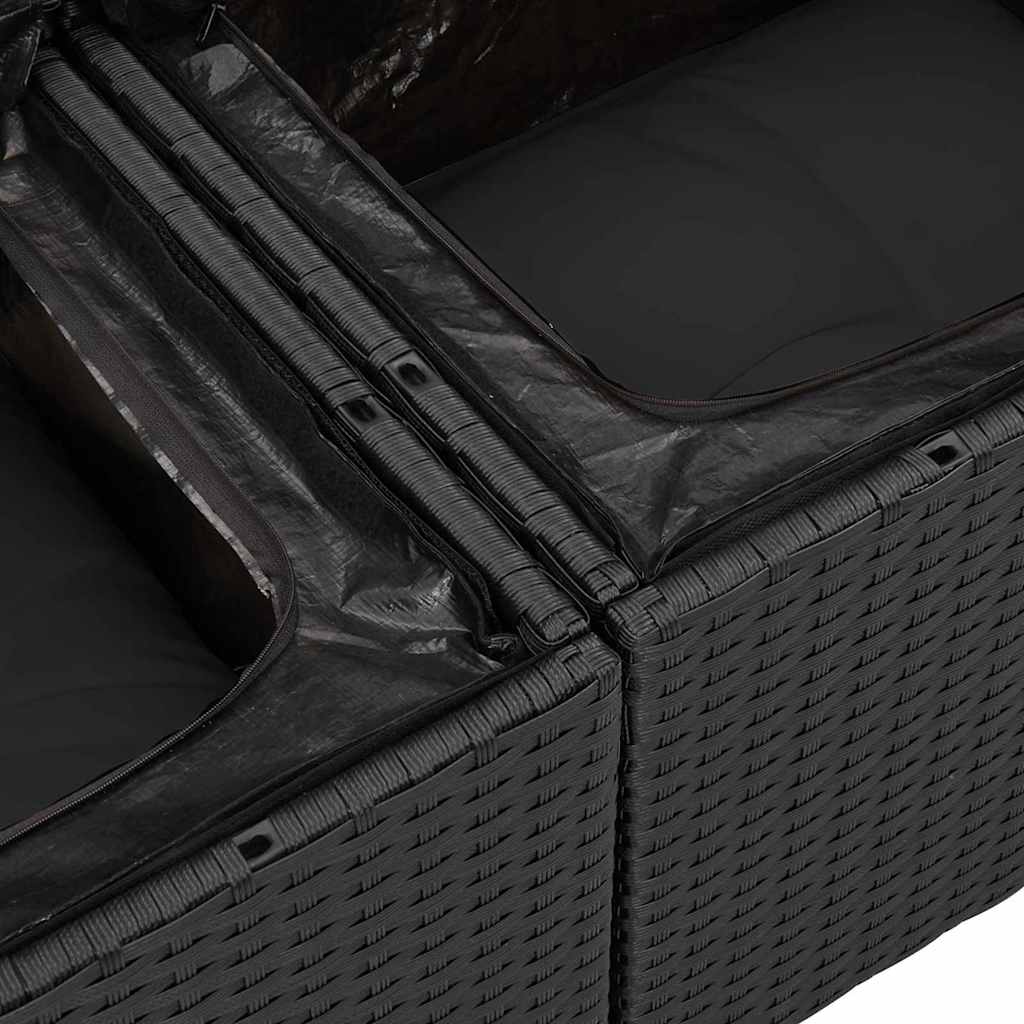 Garden Sofa Set with Storage 4 pcs Black Poly Rattan