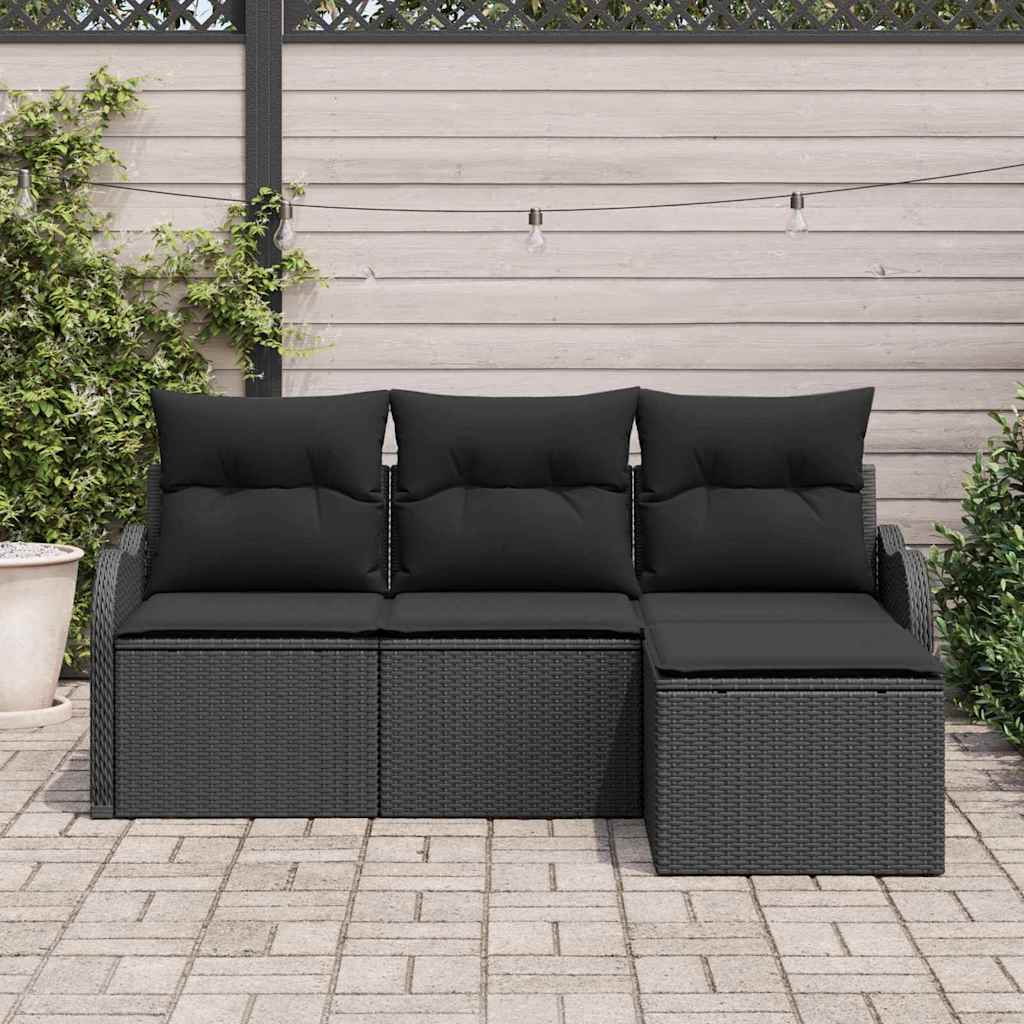 Garden Sofa Set with Storage 4 pcs Black Poly Rattan