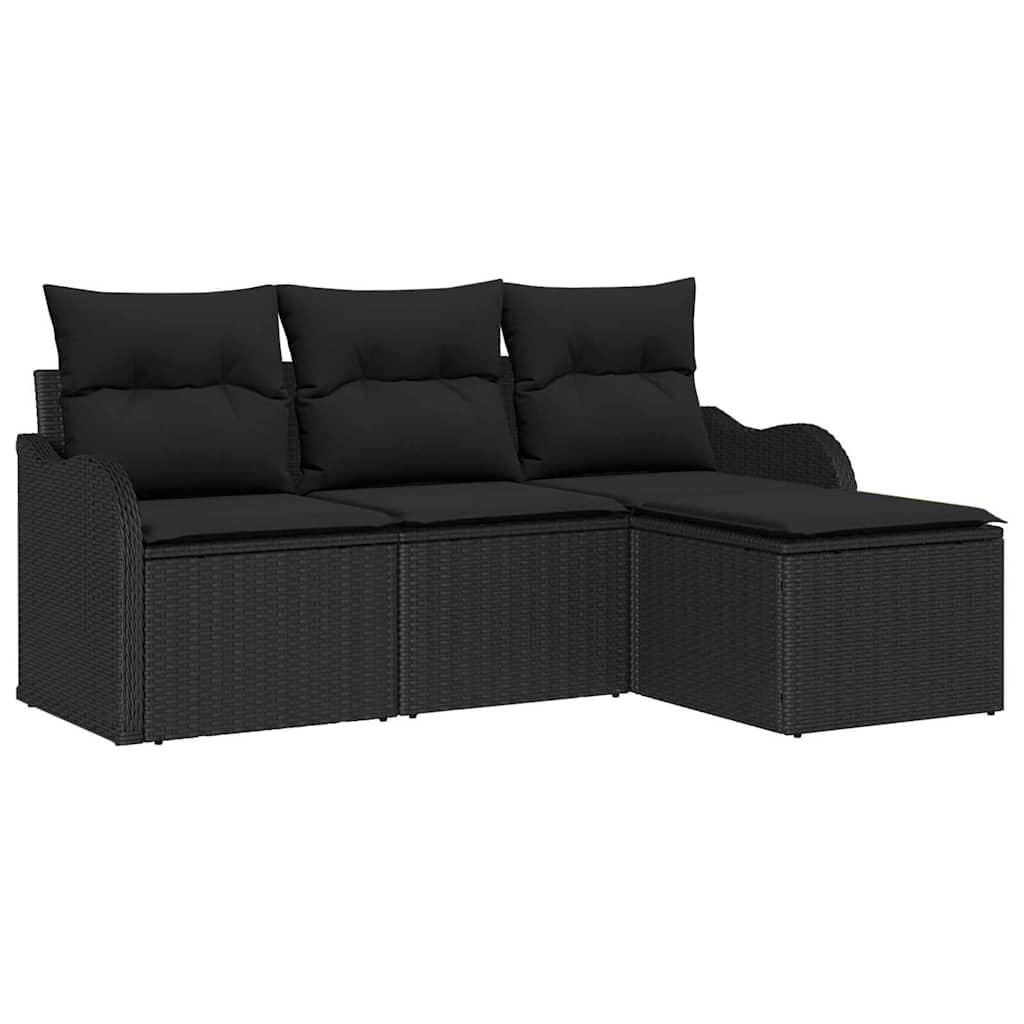 Garden Sofa Set with Storage 4 pcs Black Poly Rattan