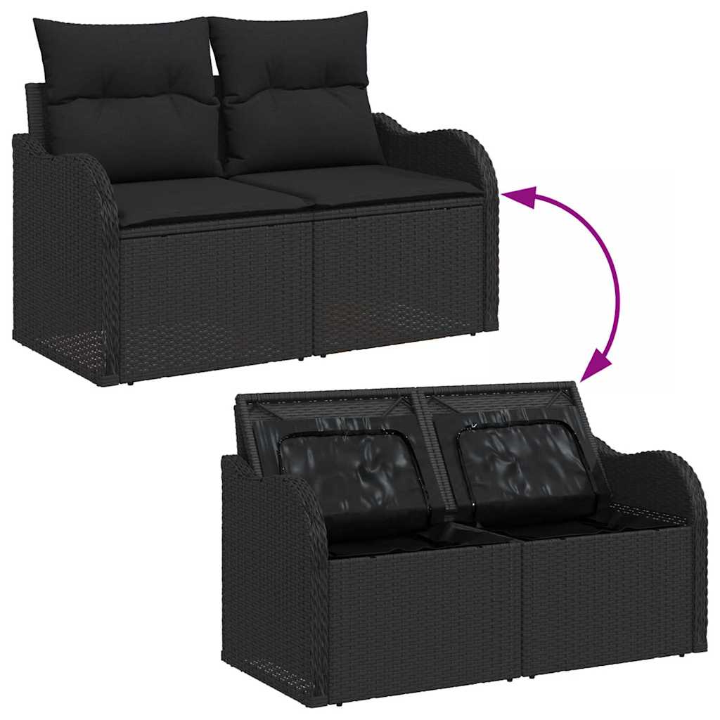 Garden Sofa Set with Storage 4 pcs Black Poly Rattan