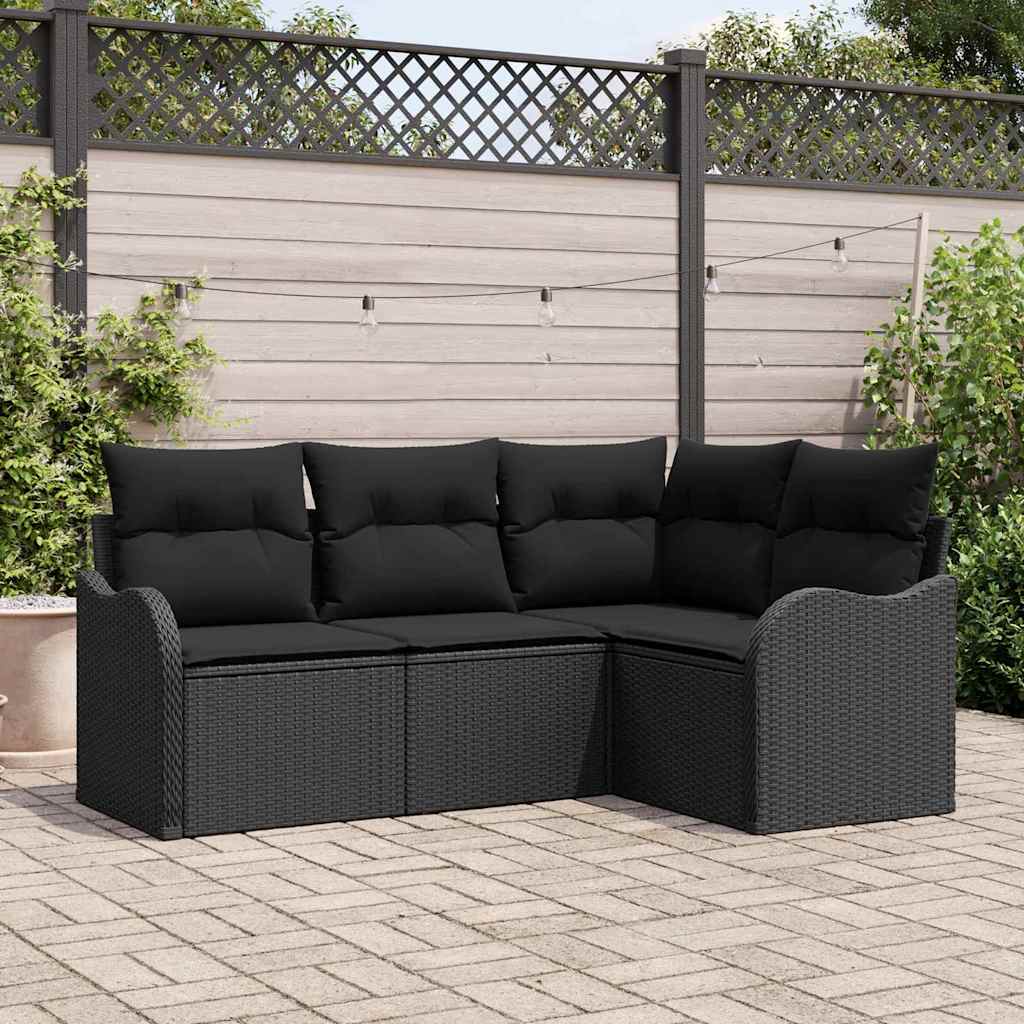 Garden Sofa Set with Storage 4 pcs Black Poly Rattan