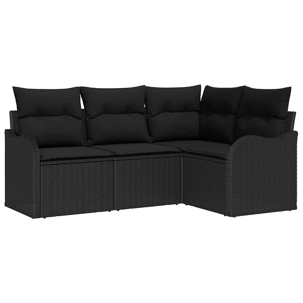 Garden Sofa Set with Storage 4 pcs Black Poly Rattan