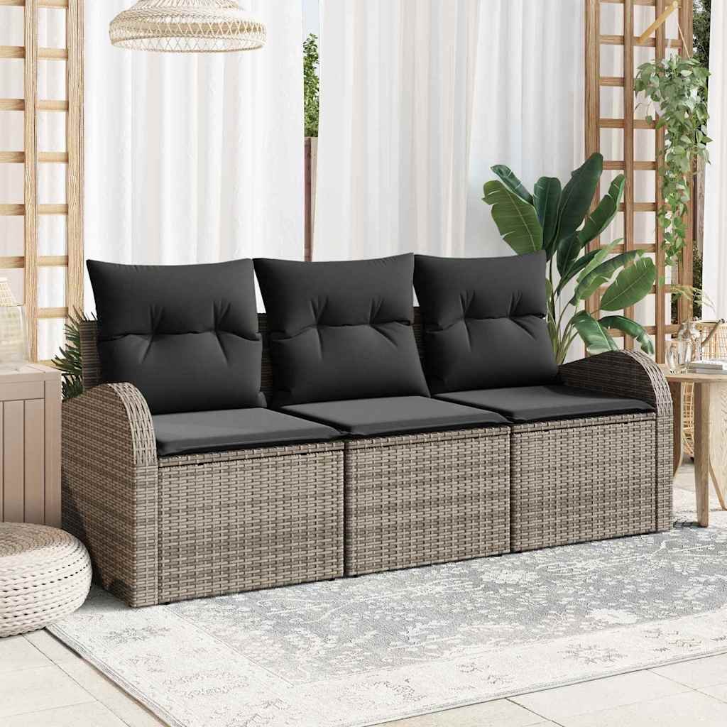 Garden Sofa Set with Cushion 3 pcs Grey Poly rattan