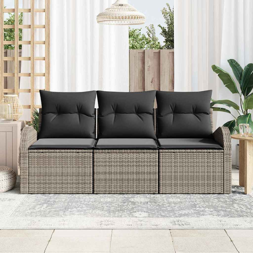 Garden Sofa Set with Cushion 3 pcs Grey Poly rattan
