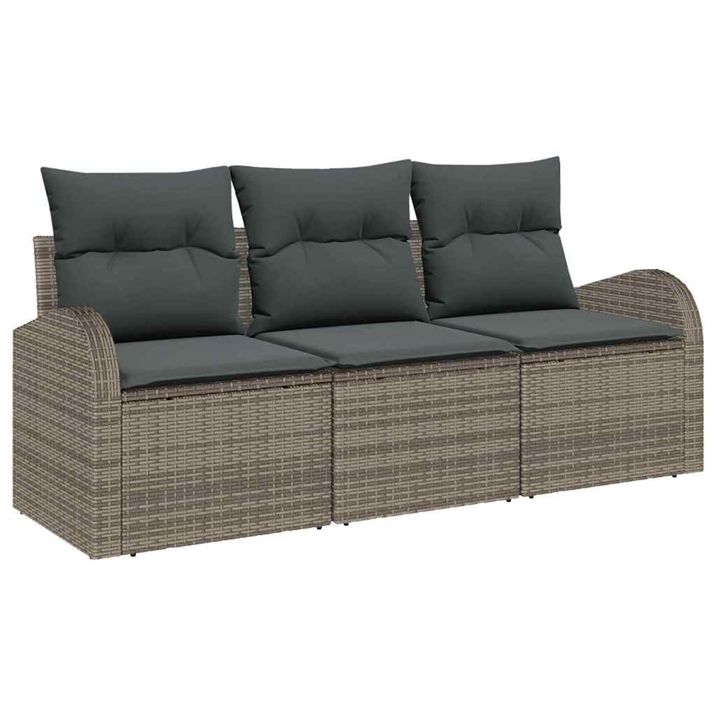 Garden Sofa Set with Cushion 3 pcs Grey Poly rattan
