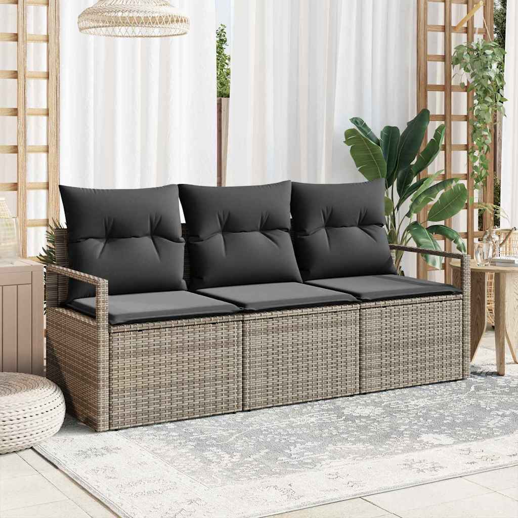 Garden Sofa Set 3 pcs Grey Poly Rattan and Powder-Coated Steel