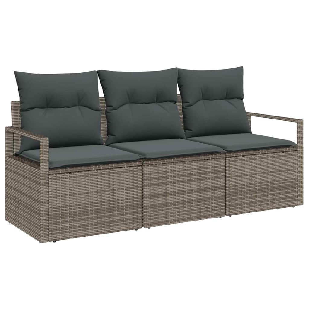 Garden Sofa Set 3 pcs Grey Poly Rattan and Powder-Coated Steel