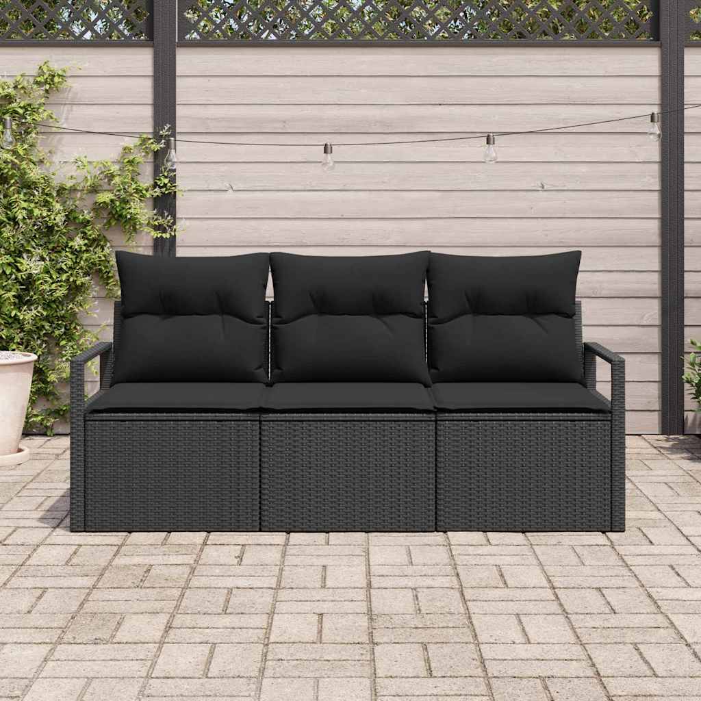 Garden Sofa Set 3 pcs Black Poly Rattan and Powder-Coated Steel