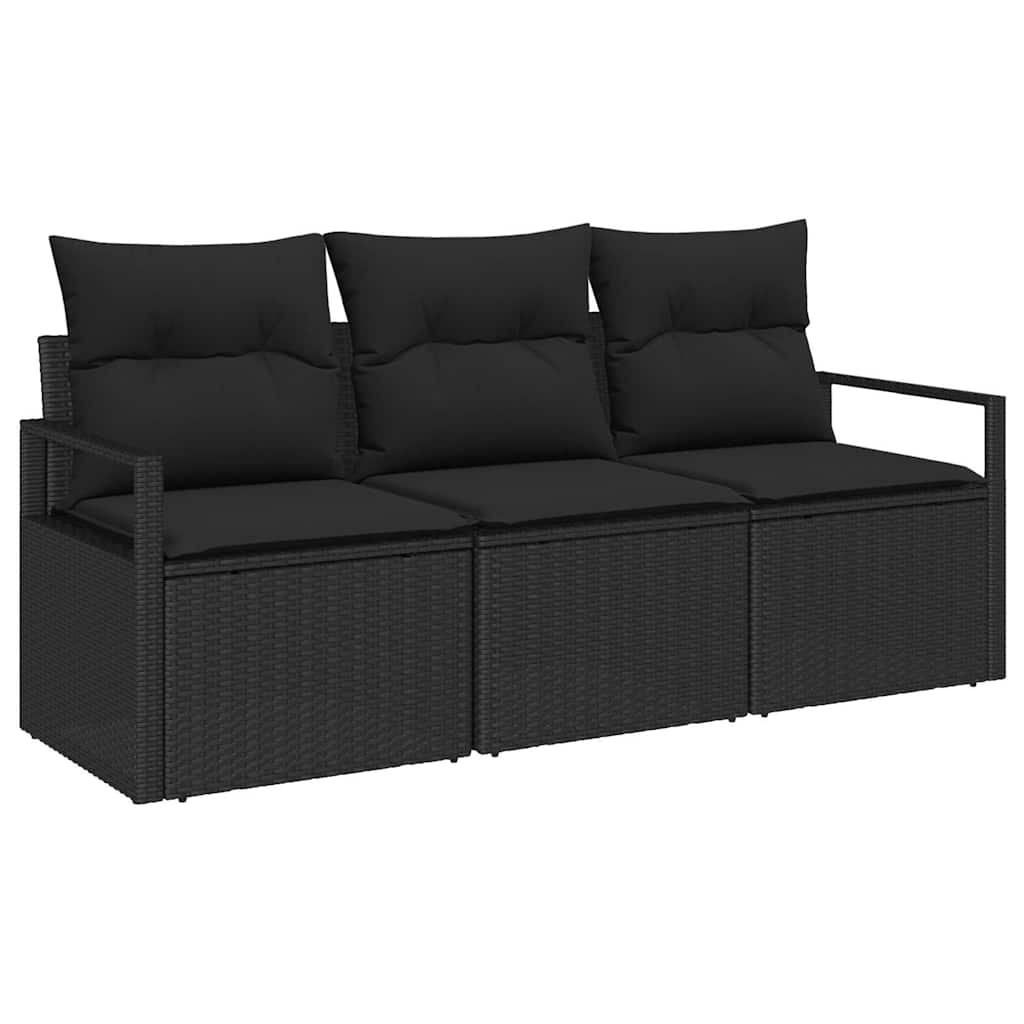 Garden Sofa Set 3 pcs Black Poly Rattan and Powder-Coated Steel