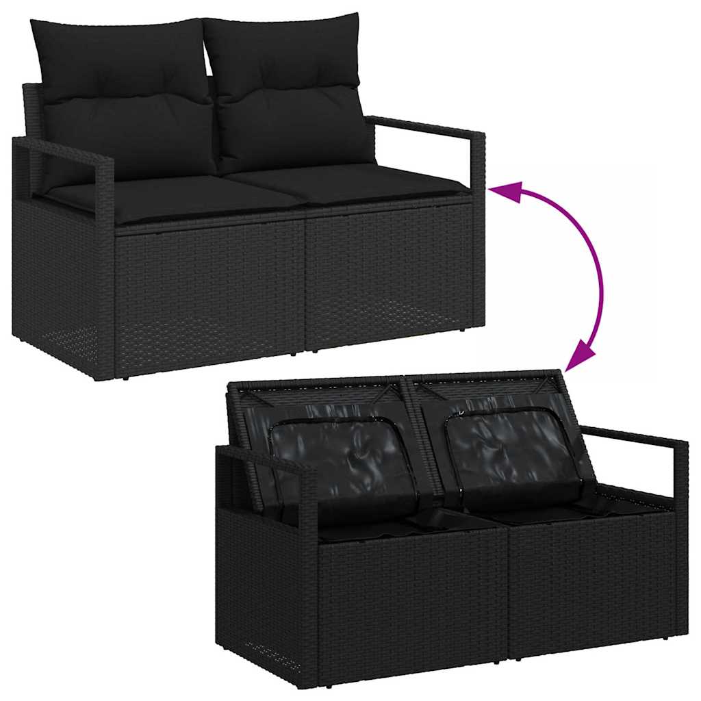 Garden Sofa Set 3 pcs Black Poly Rattan and Powder-Coated Steel