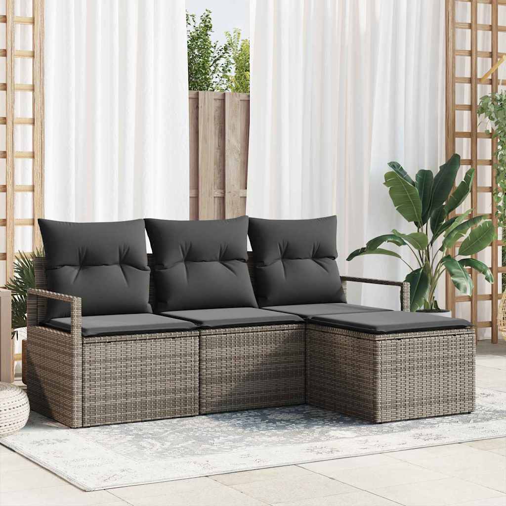 Garden Sofa Set 4 pcs Grey Poly Rattan and Powder-Coated Steel