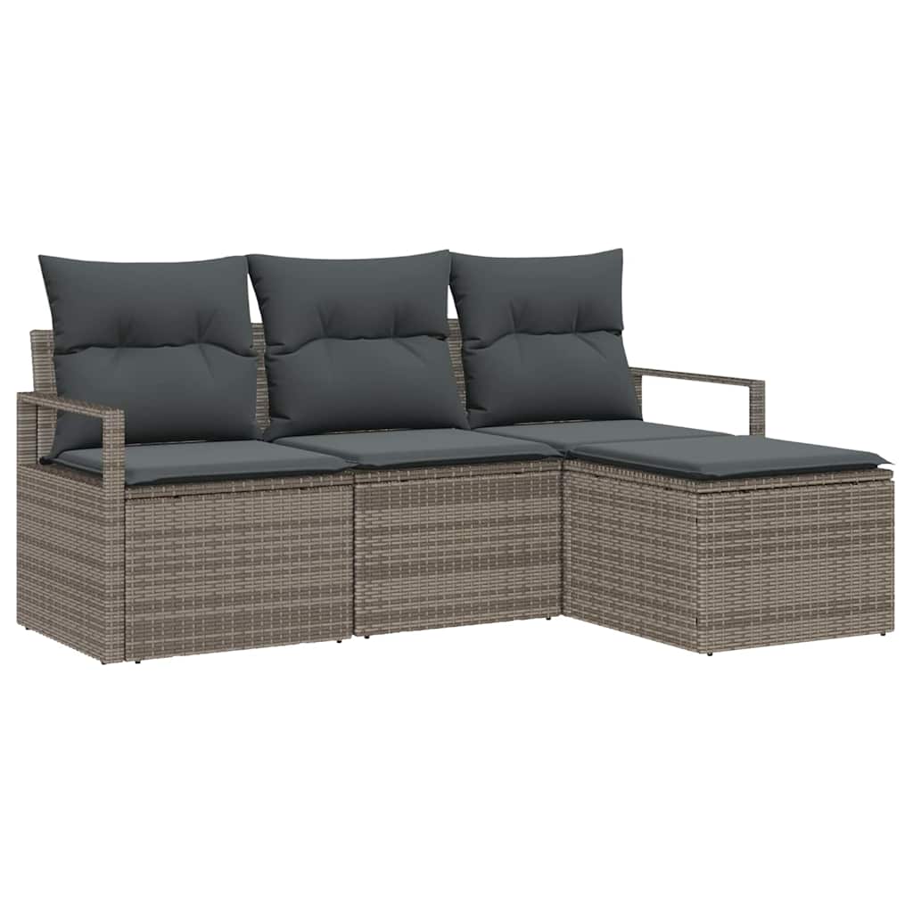 Garden Sofa Set 4 pcs Grey Poly Rattan and Powder-Coated Steel