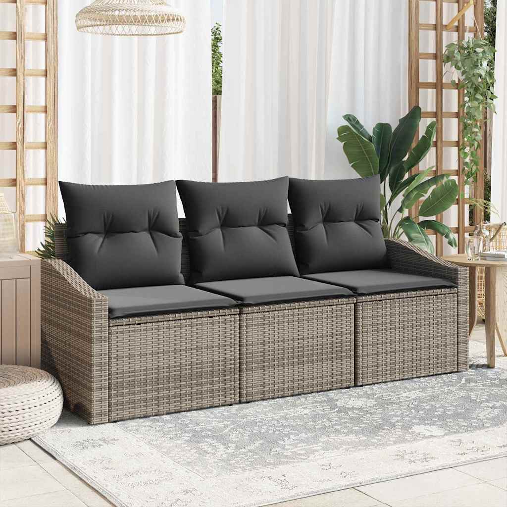 Garden Sofa Set 3 pcs Grey Poly Rattan and Powder-Coated Steel