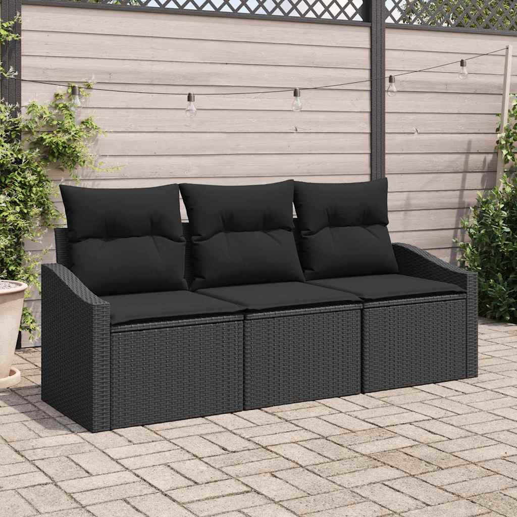 Garden Sofa Set 3 pcs Black Poly Rattan and Powder-Coated Steel