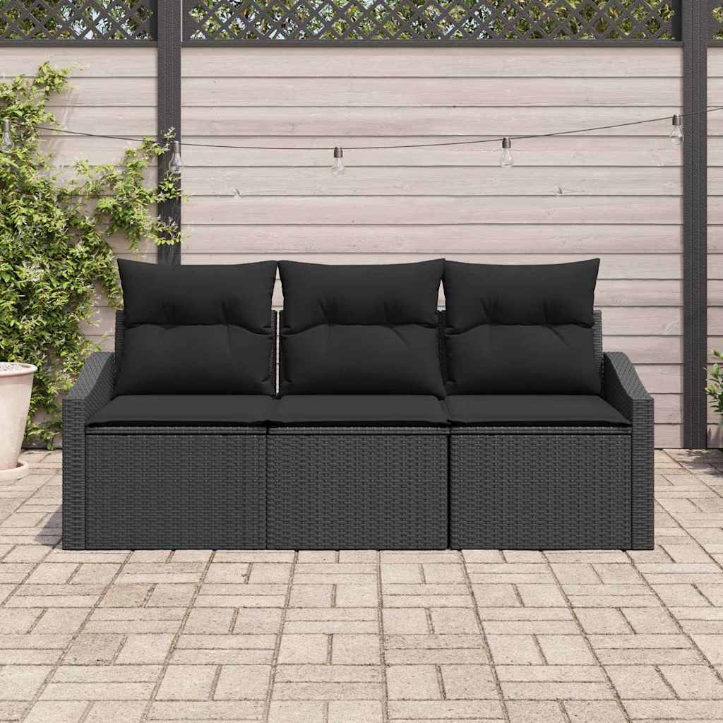Garden Sofa Set 3 pcs Black Poly Rattan and Powder-Coated Steel