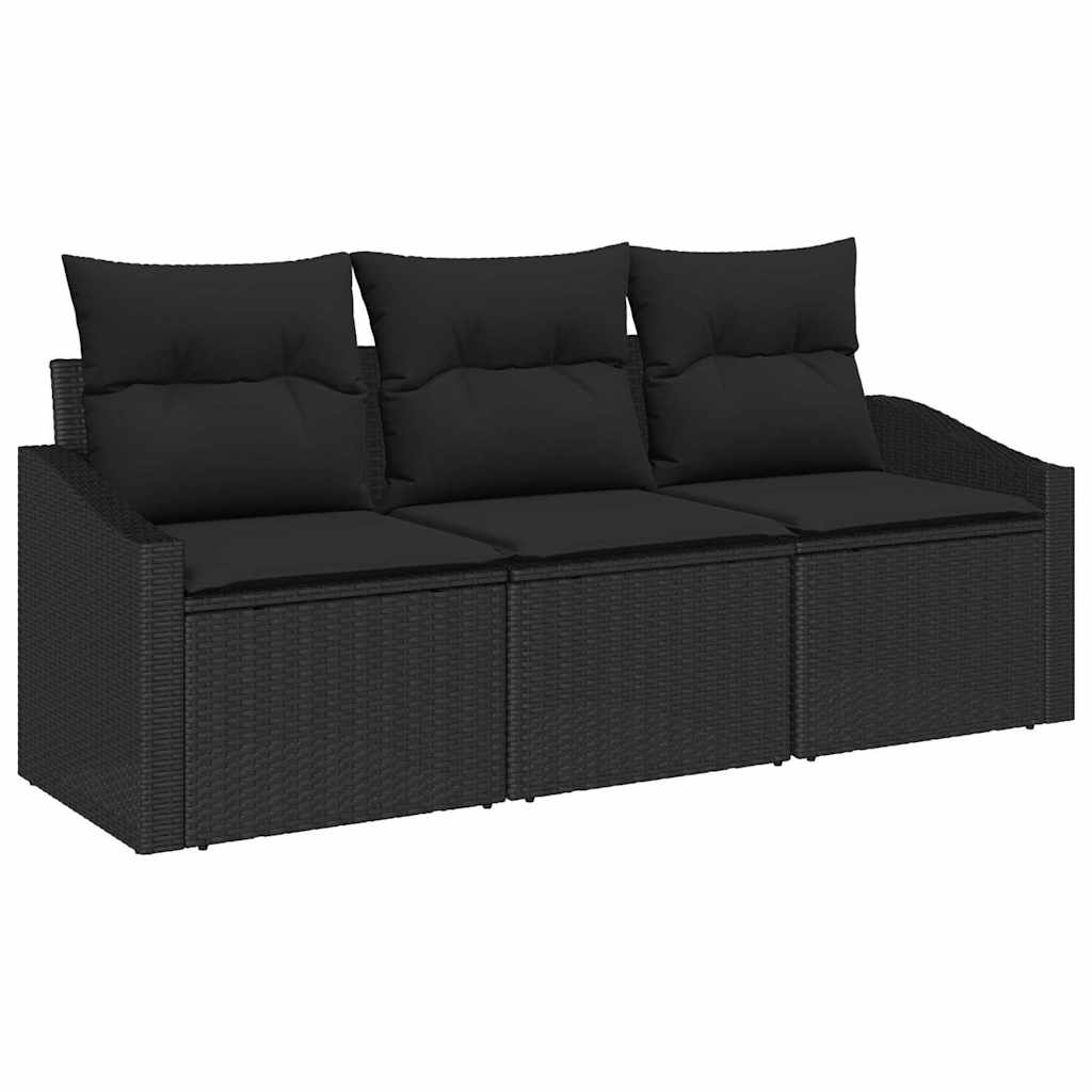 Garden Sofa Set 3 pcs Black Poly Rattan and Powder-Coated Steel