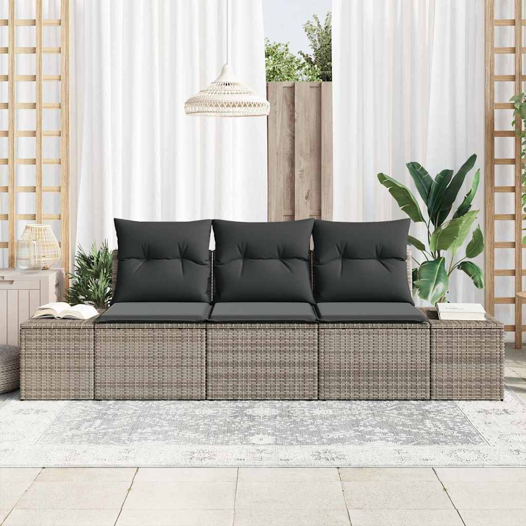Garden Sofa Set 3 pcs Grey Poly Rattan and Powder-Coated Steel