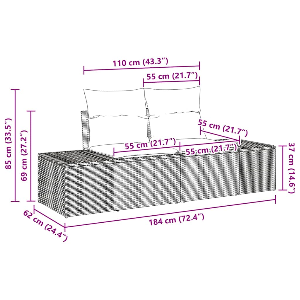 Garden Sofa Set 3 pcs Grey Poly Rattan and Powder-Coated Steel