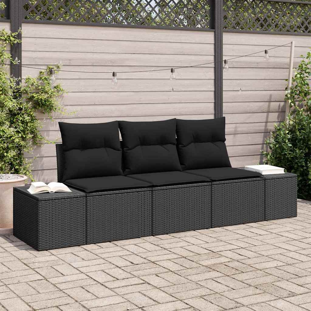 Garden Sofa Set 3 pcs Black Poly Rattan and Powder-Coated Steel