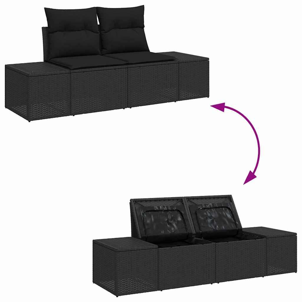 Garden Sofa Set 3 pcs Black Poly Rattan and Powder-Coated Steel