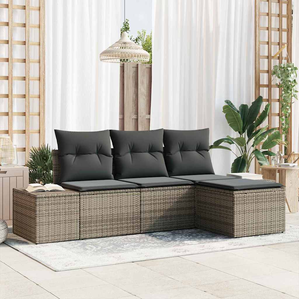 Garden Sofa Set with Cushion 4 pcs Grey Poly Rattan
