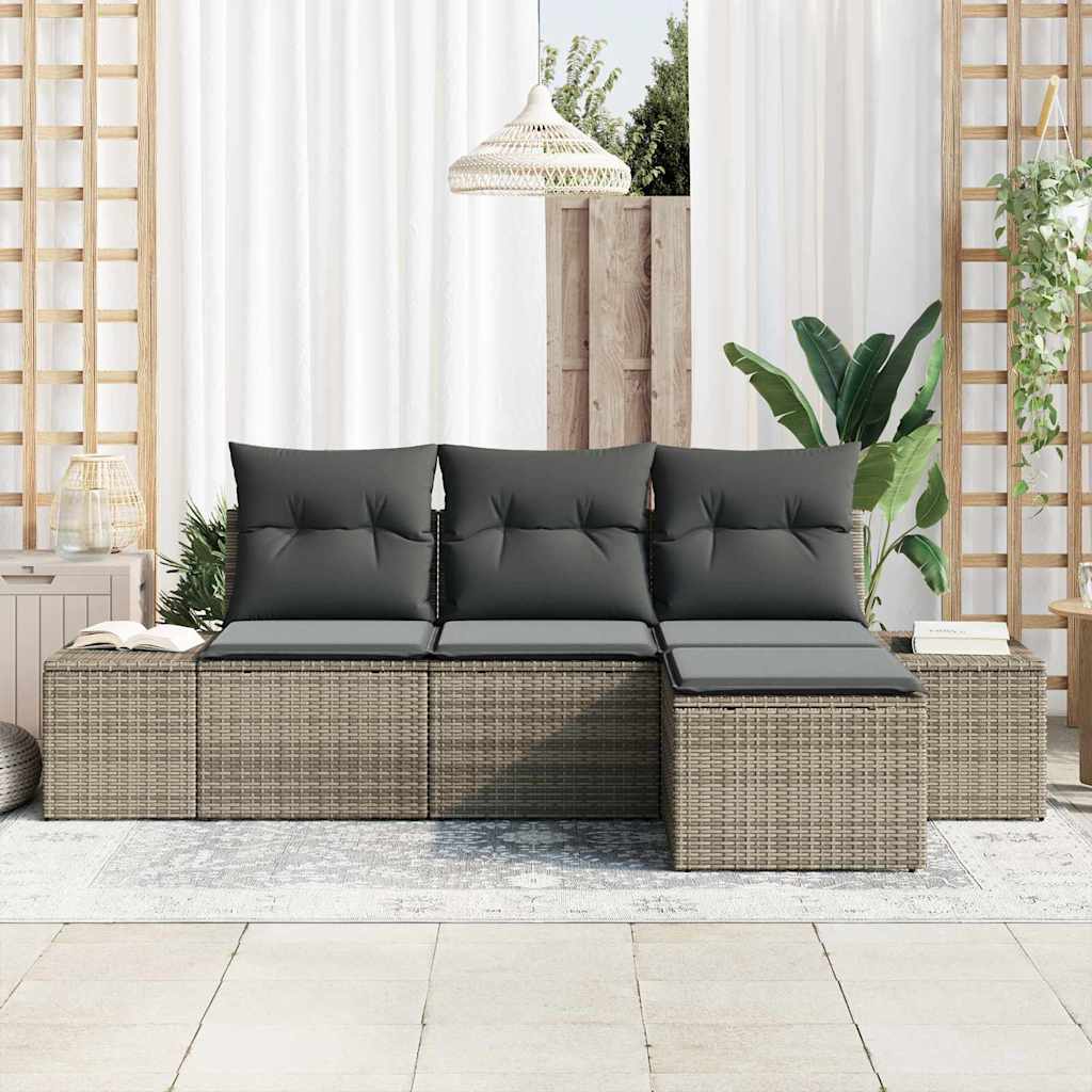 Garden Sofa Set with Cushion 4 pcs Grey Poly Rattan