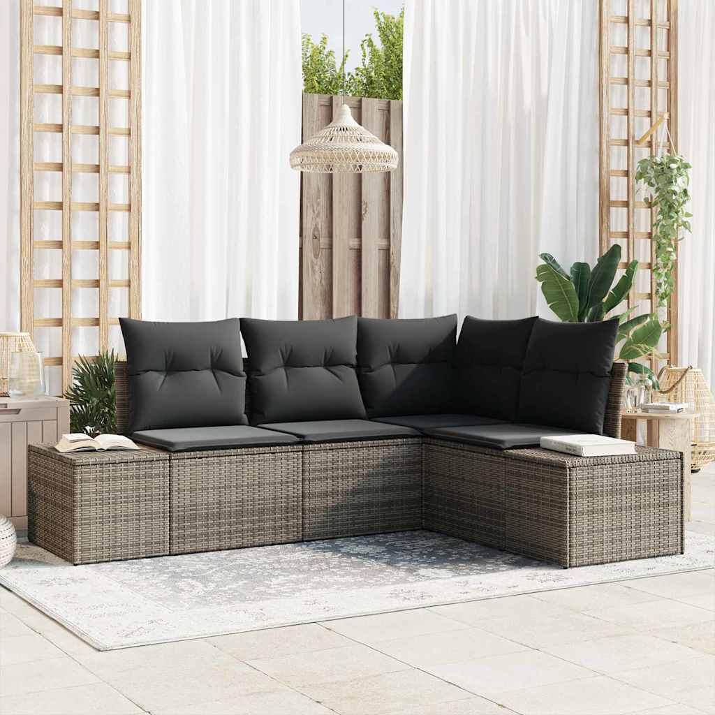 Garden Sofa Set with Cushion 4 pcs Grey Poly Rattan