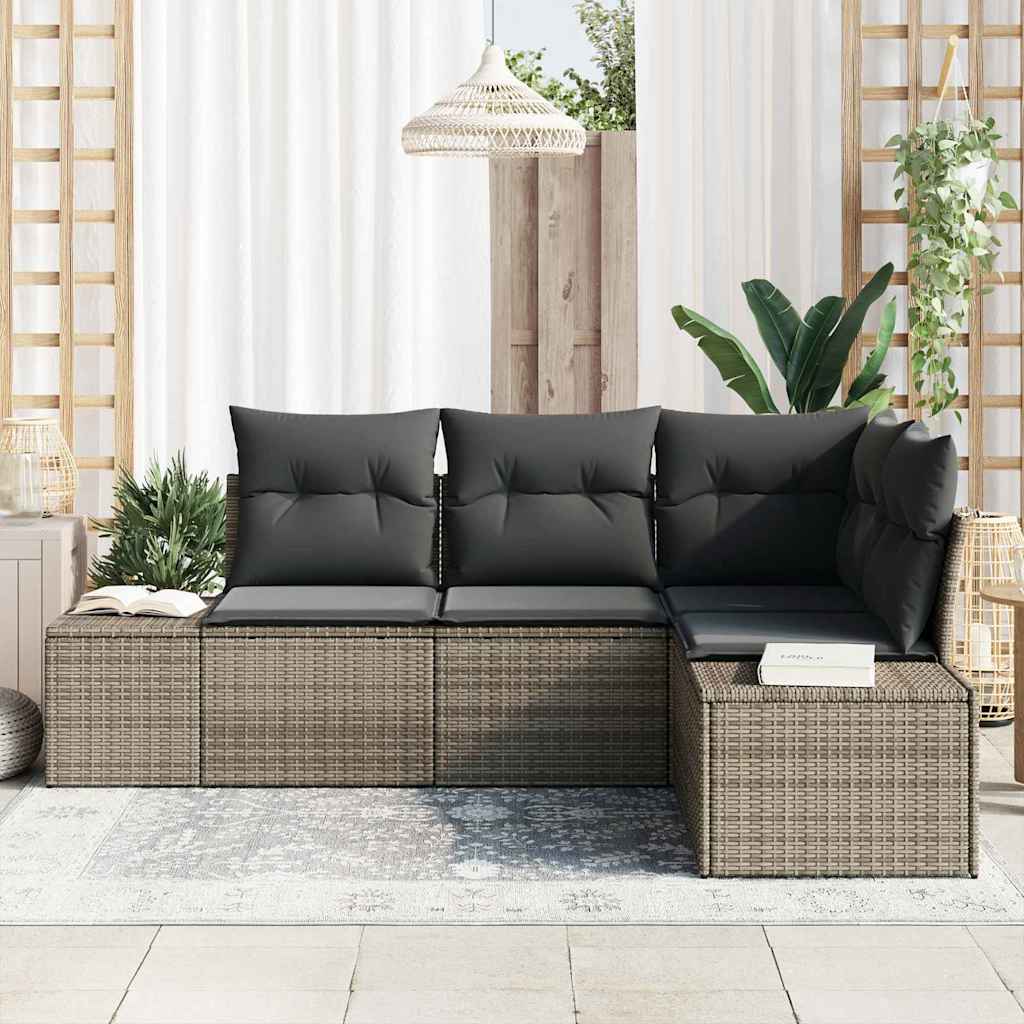 Garden Sofa Set with Cushion 4 pcs Grey Poly Rattan