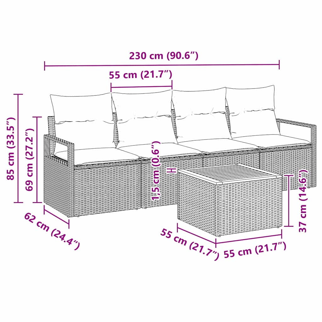 Garden Sofa Set 5 pcs Grey